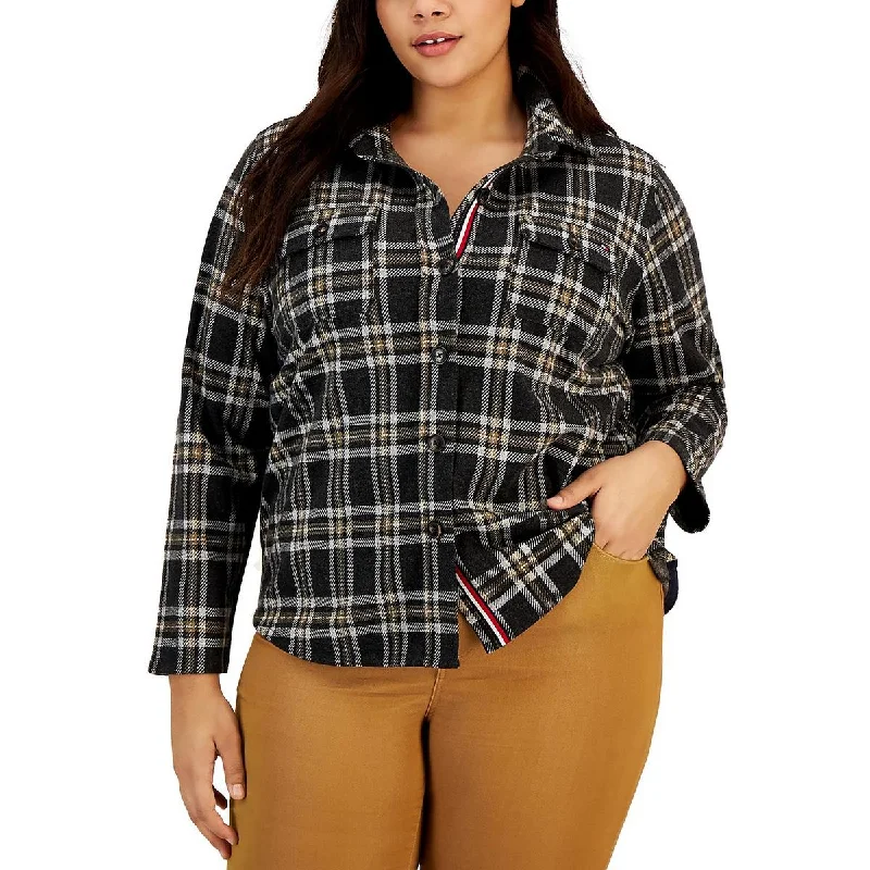 Tommy Hilfiger Womens Plus Plaid Cold Weather Shirt Jacket Satin Jacket Silk Jacket Chiffon Jacket Tommy Hilfiger Womens Plus Plaid Cold Weather Shirt Jacket Satin Jacket Silk Jacket Chiffon Jacket