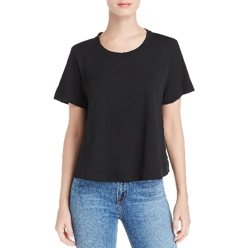 Velvet Womens Cotton Crew Neck T-Shirt Mesh Blend Leather Blend Suede Blend