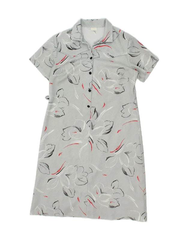 VINTAGE Womens Pullover Shirt Dress UK 16 Large Grey Floral Boyleg Sleeve Pullover