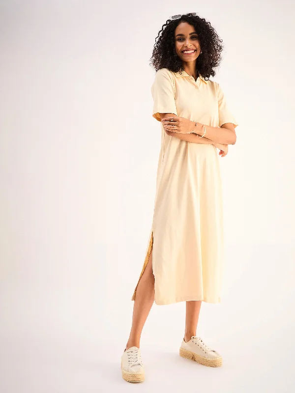 Women Beige Oversized Collar T-Shirt Dress Hooded Caped Shawl Collar