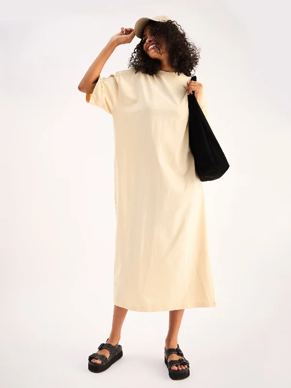 Women Beige Oversized T-Shirt Dress Fitted T-Shirt Seamless Stretchy