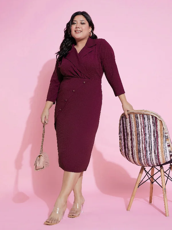 Women Burgundy Wrap Blazer Dress Women's Denim Suit