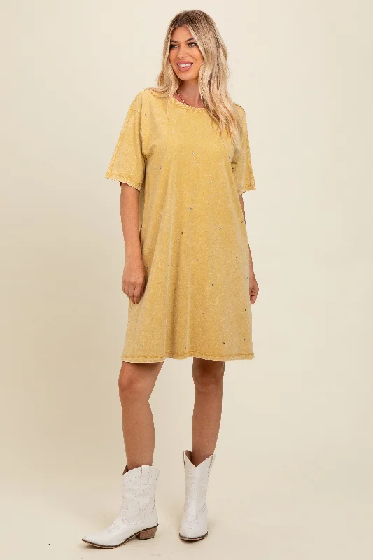 Yellow Rhinestone Mineral Washed T-Shirt Dress Rayon Fabric Velvet Fabric Corduroy Fabric Yellow Rhinestone Mineral Washed T-Shirt Dress Rayon Fabric Velvet Fabric Corduroy Fabric
