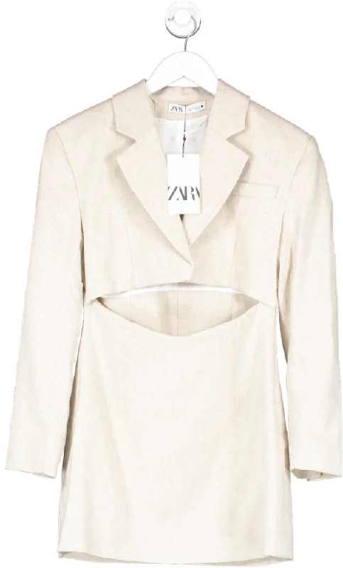 ZARA Beige Cut Out Blazer Dress UK M Women's Vacation Suit