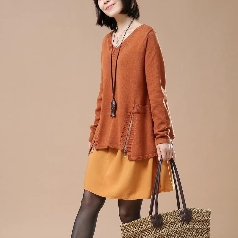 winter orange layered sweaters oversize layered pullover Open Front Cardigan