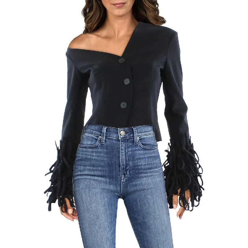 A.W.A.K.E Womens Asymmetric Fringe Collarless Blazer Summer Women's Jacket