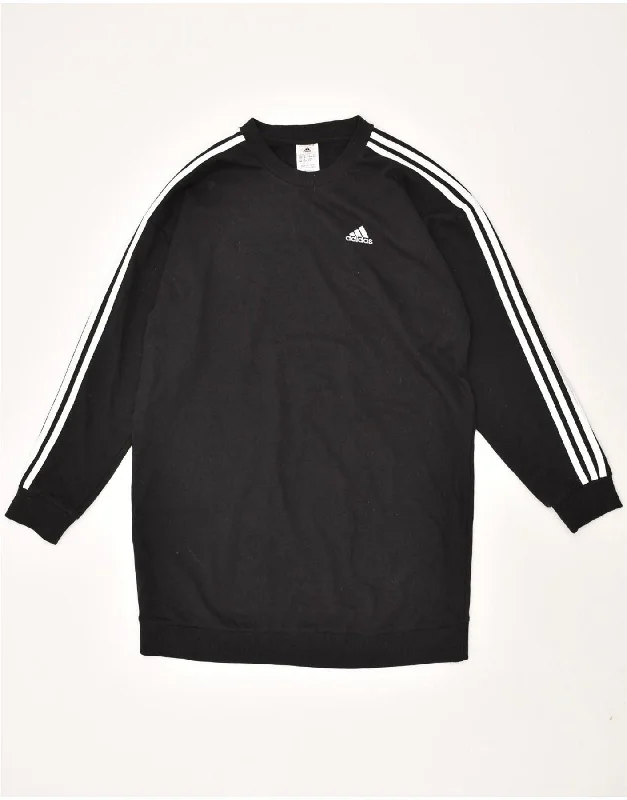 ADIDAS Womens Sweatshirt Jumper Dress UK 8/10 Small Black Cotton Hoodie with Double Zipper Versatile Adjustable
