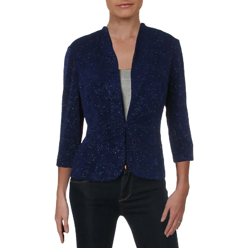 Alex Evenings Womens Petites Knit Glitter Collarless Blazer Fashion Women's Blazer