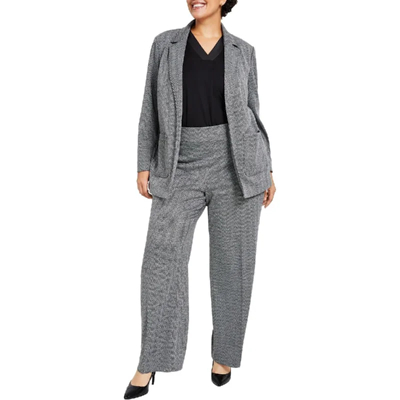Anne Klein Womens Plus Knit Herringbone Open-Front Blazer Women's Elegant Suit