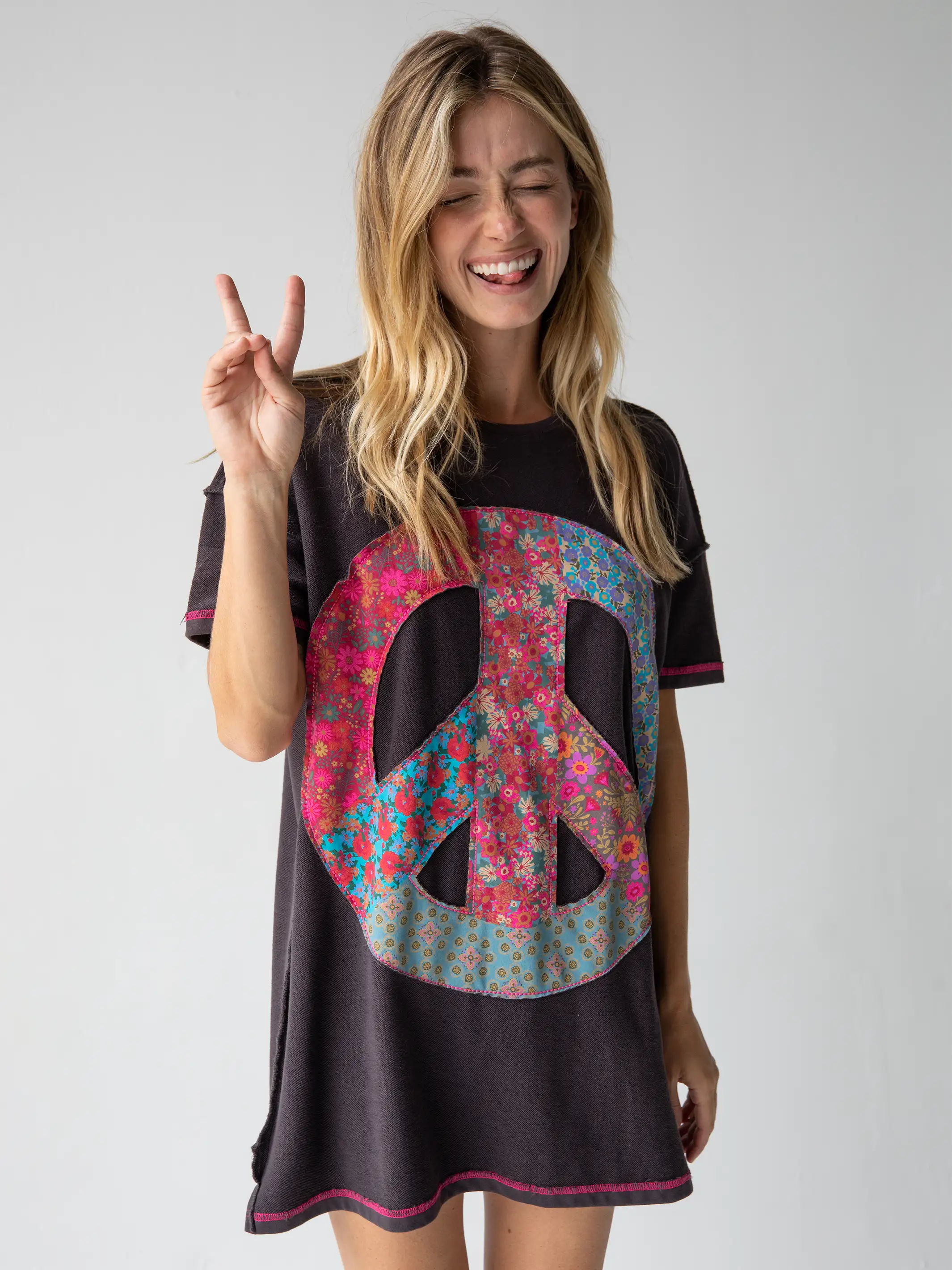 Applique Mini Sweatshirt Dress - Charcoal Zip Hoodie Drawstring Kangaroo Pocket