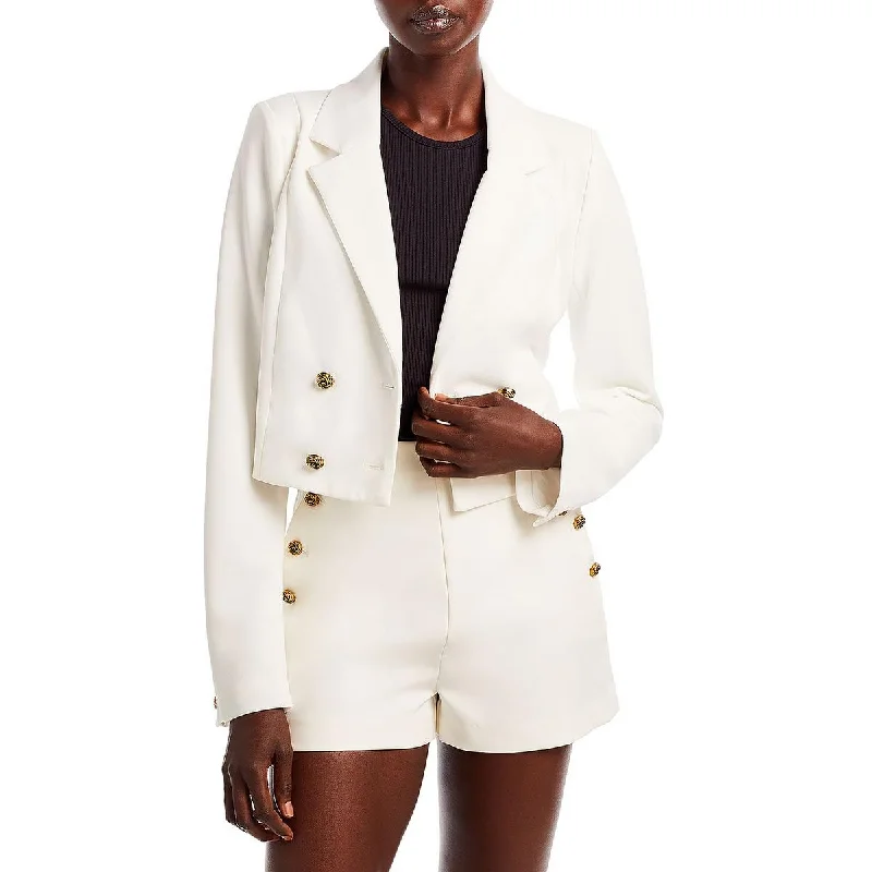 Aqua Womens Crepe Cropped Suit Jacket Quilted Jacket Puffer Jacket Insulated Jacket
