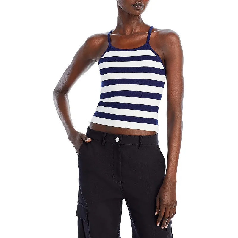 Aqua Womens Cropped Striped Pullover Top Kimono Neck Pullover