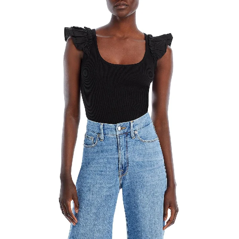 Aqua Womens Ruffled Sleeve Ribbed Pullover Top Long Bell Sleeve