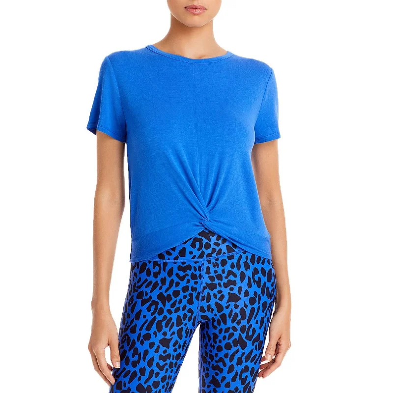 Aqua Womens Twist Front Crewneck Pullover Top Short Puff Sleeve