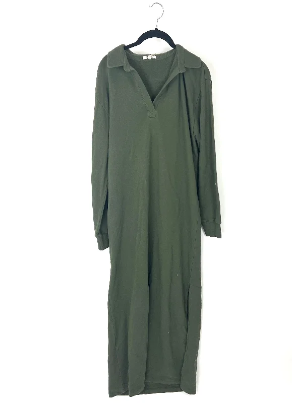 Army Green Sweatshirt Maxi Dress - Size 2-4 Hoodie with Elastic Waist Stretchable Comfortable Army Green Sweatshirt Maxi Dress - Size 2-4 Hoodie with Elastic Waist Stretchable Comfortable