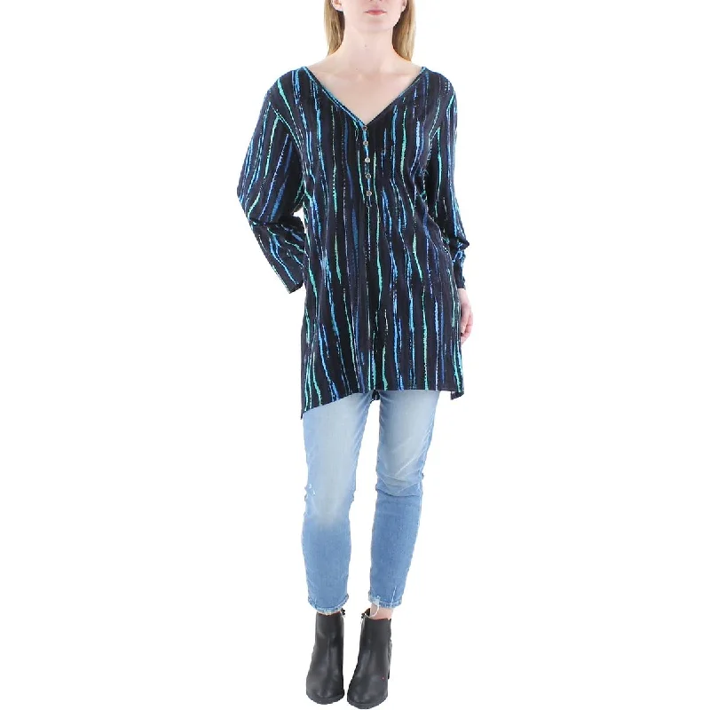 Avenue Womens Plus Abstract Stripe V-Neck Pullover Top Bateau Neck Pullover