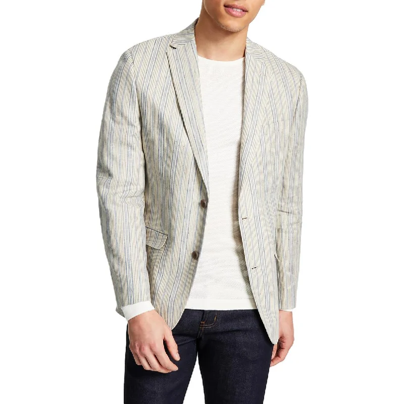 Bar III Mens Linen Striped Two-Button Blazer Women's Trendy Jacket