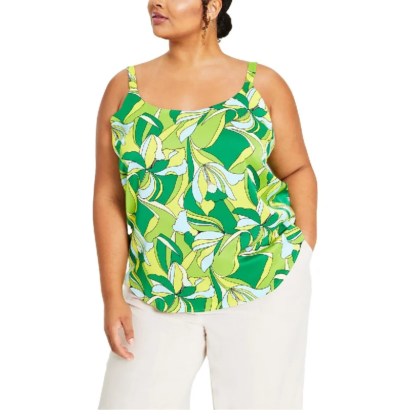 Bar III Womens Plus Printed  Pullover Top Sabrina Neck Pullover