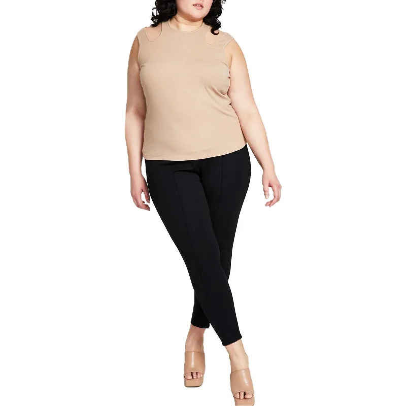 Bar III Womens Plus Ribbed Cut-Out Shoulder Pullover Top Plunging Neck Pullover