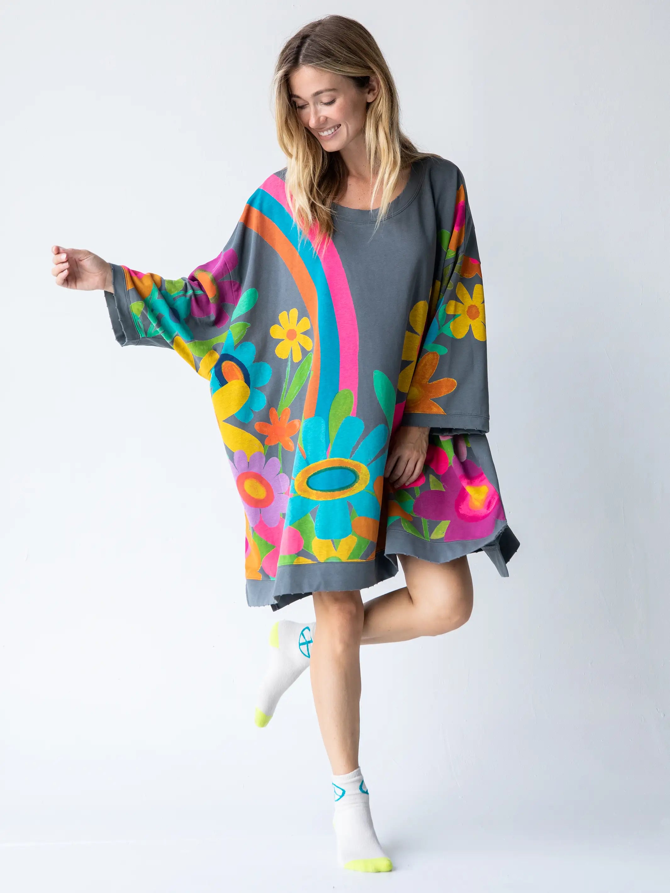 Billie Oversized Sweatshirt - Charcoal Floral Hoodie Sweatshirt Pullover