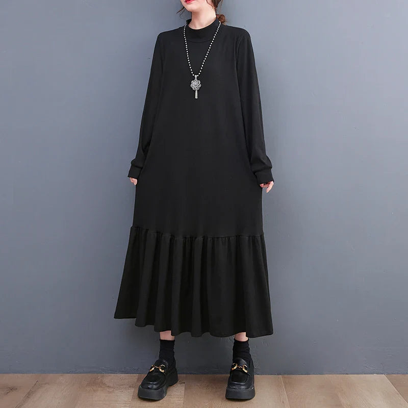 2024 Winter Loose Split Joint Long Sweatshirt Midi Dress Hoodie with Metallic Shiny Futuristic 2024 Winter Loose Split Joint Long Sweatshirt Midi Dress Hoodie with Metallic Shiny Futuristic