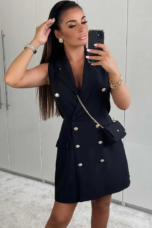 Black Blazer Dress With Gold Buttons Women's Brand Blazer