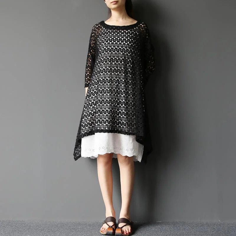 Black layered new cotton dresses oversize pullover asymmetrical One Shoulder Top