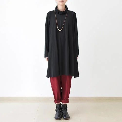 Black pullover shirts plus size cotton dresses Blouson Sleeve Pullover