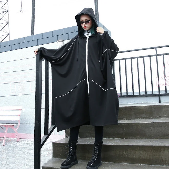 boutique black Winter coat oversized hooded new batwing sleeve asymmetrical design coat Drape Front Waterfall Coat boutique black Winter coat oversized hooded new batwing sleeve asymmetrical design coat Drape Front Waterfall Coat