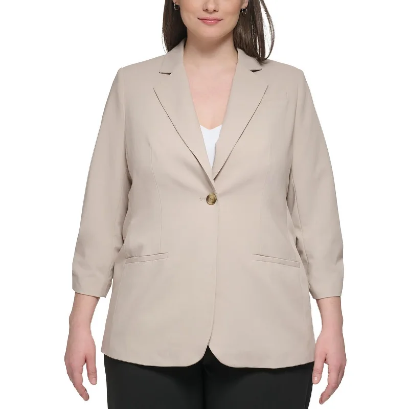 Calvin Klein Womens Plus Woven Scunched One-Button Blazer New Women's Blazer