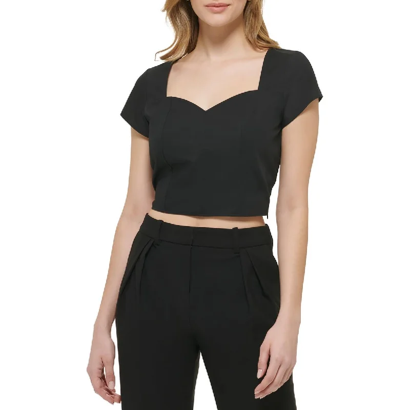 Calvin Klein Womens Pullover Cap Sleeve Cropped Keyhole Neck Pullover