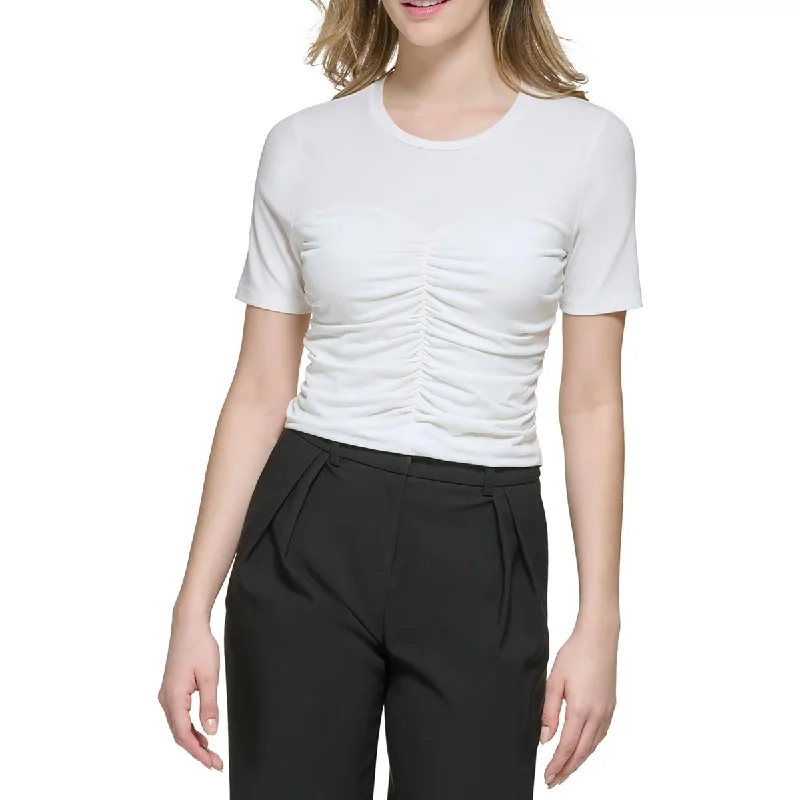 Calvin Klein Womens Ruched Work Wear Pullover Top Port Neck Pullover