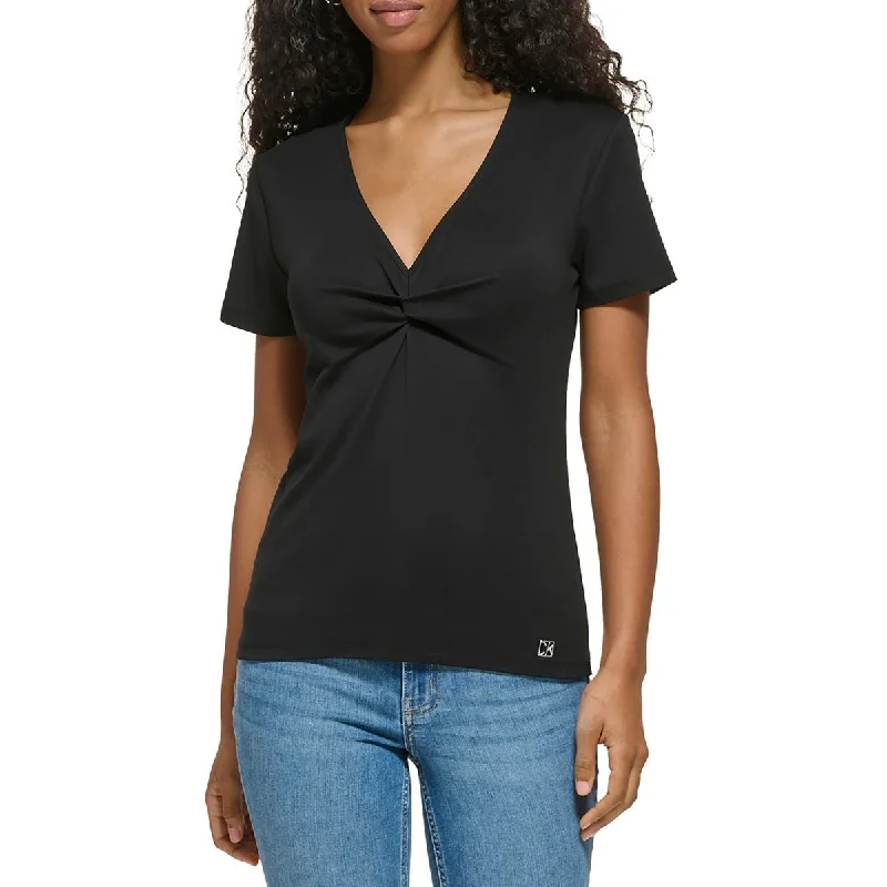Calvin Klein Womens Twisted V-Neck Pullover Top Bateau Neck Pullover