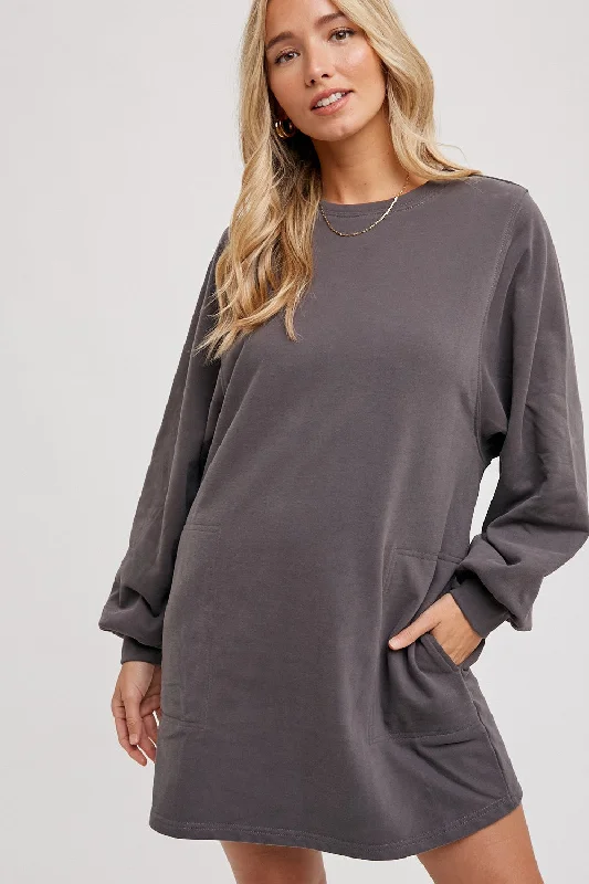 Charcoal Ultra Soft Sweatshirt Dress Hoodie with Drawcord Adjustable Secure