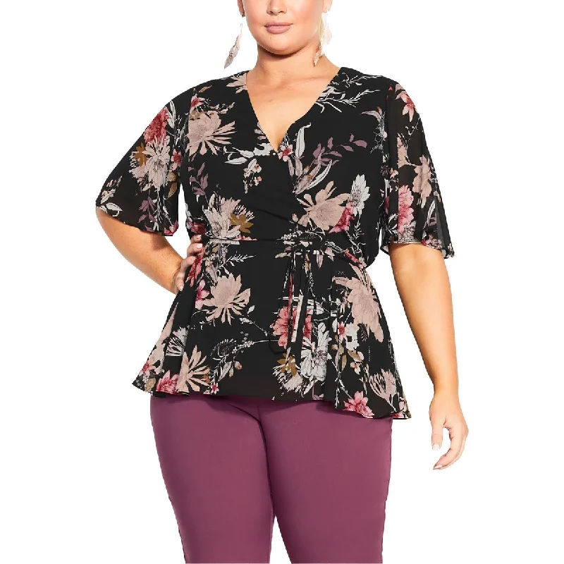 City Chic Womens Floral Print Pullover Top Polo Neck Sweater