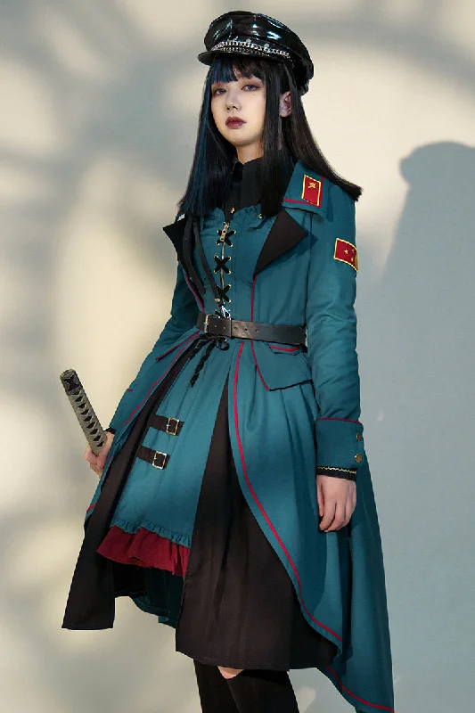 Cyan Lolita~Dwanguard~Military Lolita JSK and Jacket Fleece Fabric Down Fabric Feather Fabric Cyan Lolita~Dwanguard~Military Lolita JSK and Jacket Fleece Fabric Down Fabric Feather Fabric