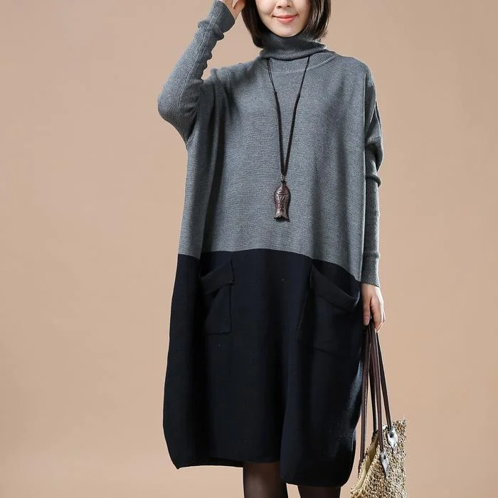 Deep gray patchwork baggy sweaters women oversize pullover Over Sleeve Pullover