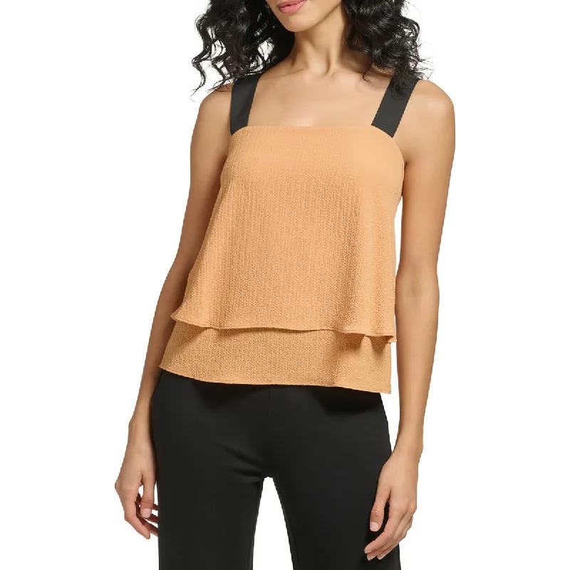 DKNY Womens Fold-Over Tank Pullover Top Seamless Knit Pullover