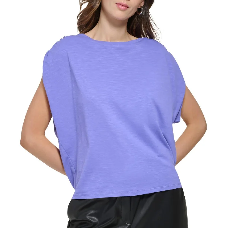 DKNY Womens Ruched Pullover Top Slit Sleeve Stylish