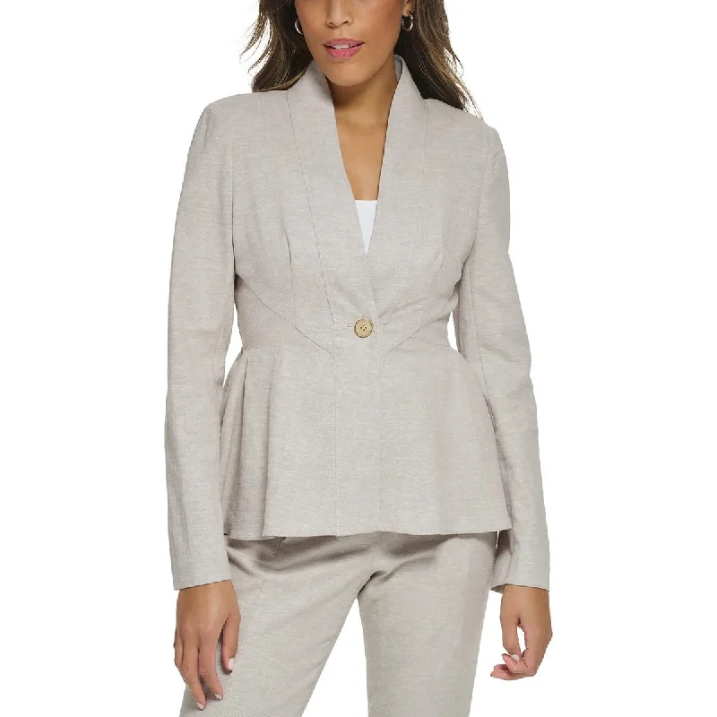 Donna Karan Womens Spring Fling Peplum Linen One-Button Blazer Women's Advanced Suit