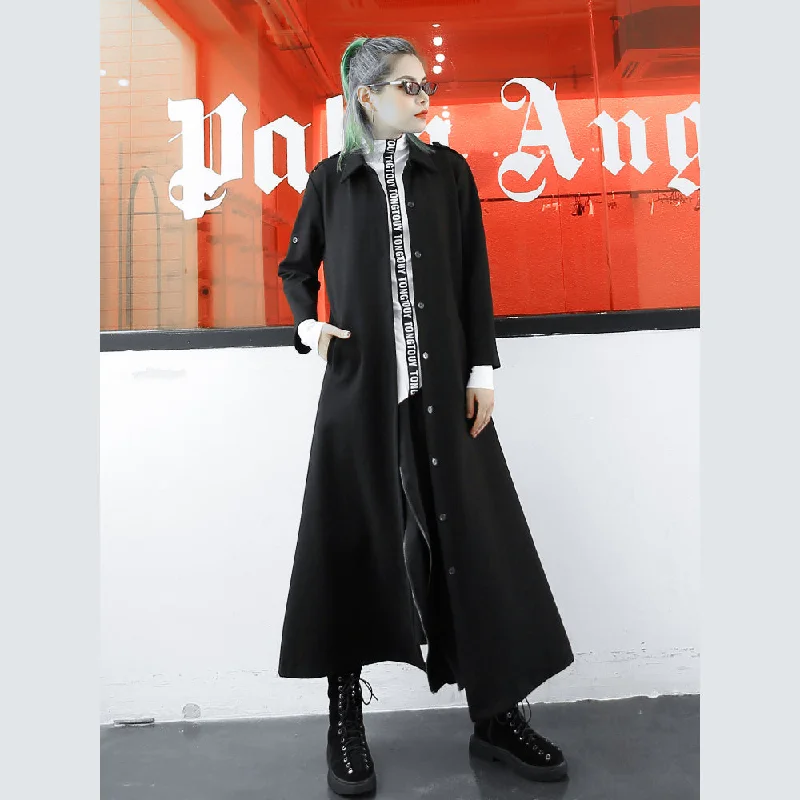 Elegant black Coat plus size lapel 2018 long sleeve long coat Button-Up Cardigan Coat Elegant black Coat plus size lapel 2018 long sleeve long coat Button-Up Cardigan Coat