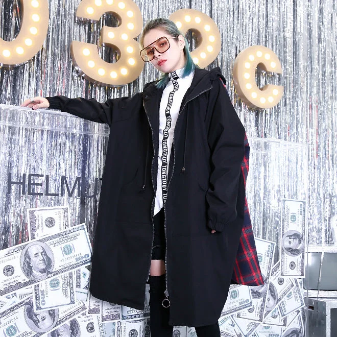 Fine black patchwork maxi coat trendy plus size hooded Winter Fine baggy coats Stretchy Active Jacket Fine black patchwork maxi coat trendy plus size hooded Winter Fine baggy coats Stretchy Active Jacket