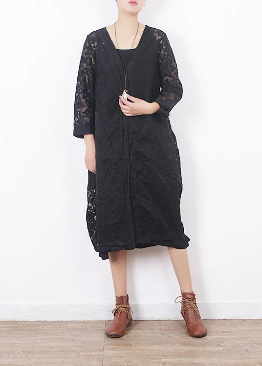 French black lace clothes For Women Omychic Work Outfits v neck loose summer hollow out cardigan Boxy Cardigan Fitted Cardigan A-Line French black lace clothes For Women Omychic Work Outfits v neck loose summer hollow out cardigan Boxy Cardigan Fitted Cardigan A-Line