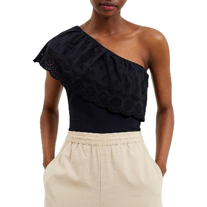 French Connection Womens Eyelet One Shoulder Pullover Top High Neck Pullover