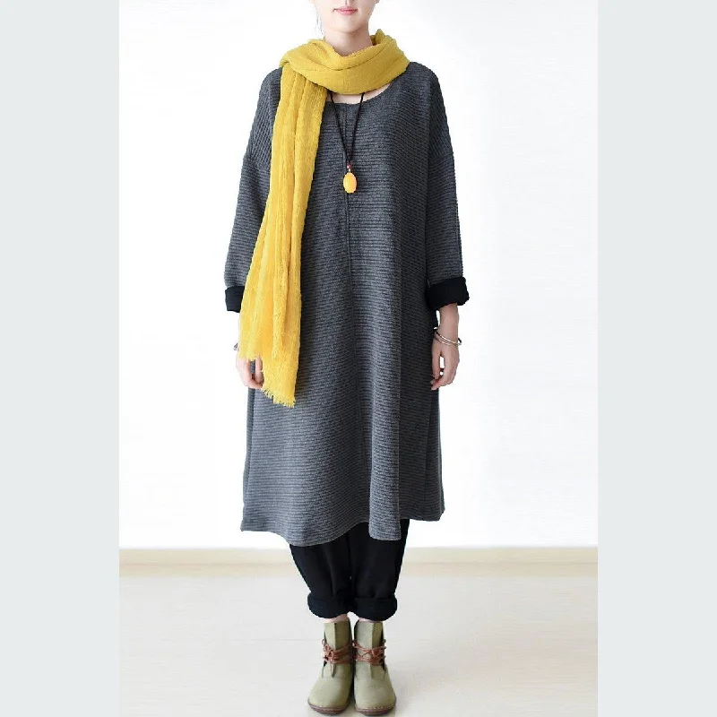 Gray thick cotton dresses casual loose pullover shirts stripe knit fabric Bolero Style Sweater Gray thick cotton dresses casual loose pullover shirts stripe knit fabric Bolero Style Sweater