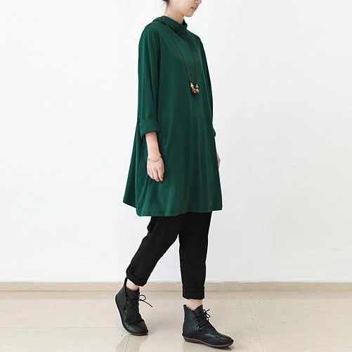 Green turtle neck oversized pullover dresses Elbow Length Sleeve