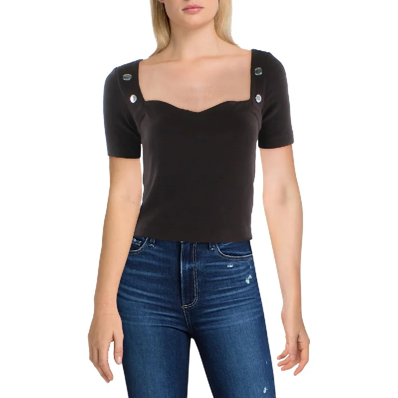 Guess Womens Ribbed Crop Pullover Top Batwing Sleeve Top