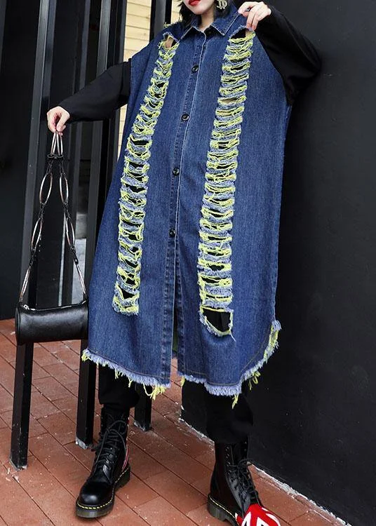 Handmade denim blue patchwork sleeve fine coats women Photography Hollow Out fall coats Puffy Insulated Vest Handmade denim blue patchwork sleeve fine coats women Photography Hollow Out fall coats Puffy Insulated Vest