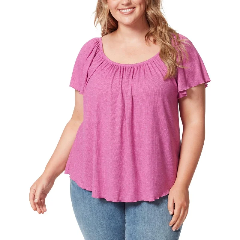 Jessica Simpson Womens Plus Ribbed Scoop-Neck Pullover Top Oversized Cozy Pullover