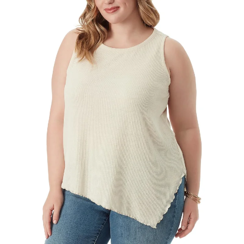 Jessica Simpson Womens Plus Sleeveless Ribbed Pullover Top Solo Sleeve Pullover